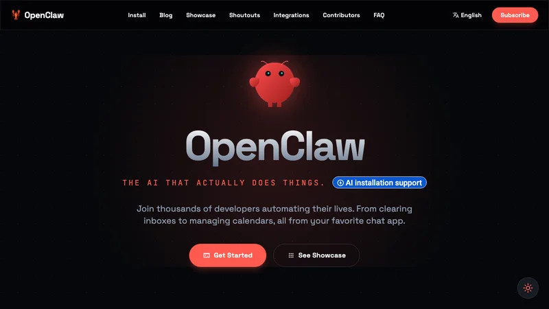 OpenClaw公式サイトのトップページ