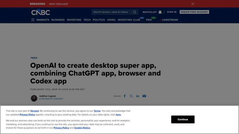 CNBCによるOpenAIデスクトップスーパーアプリ報道（2026年3月）