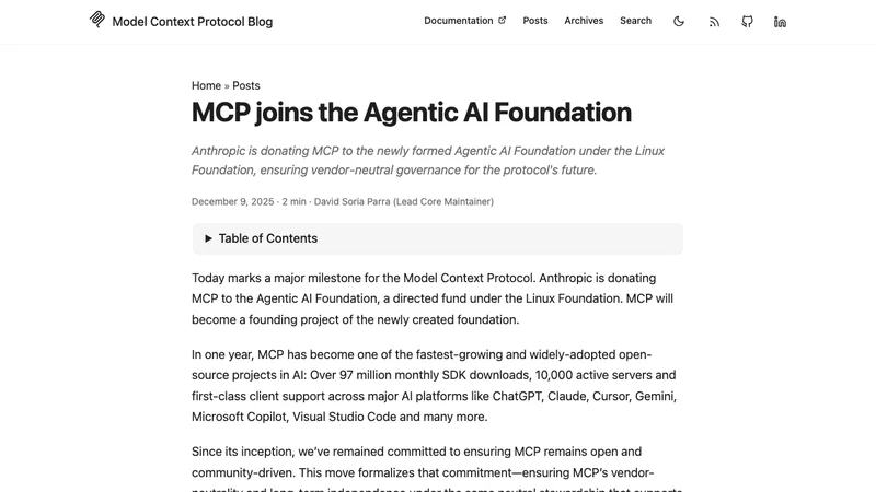 MCP joins Agentic AI Foundation Linux Foundation 9700万 月間SDKダウンロード