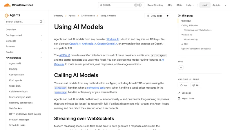 Cloudflare DocsのUsing AI Modelsページ