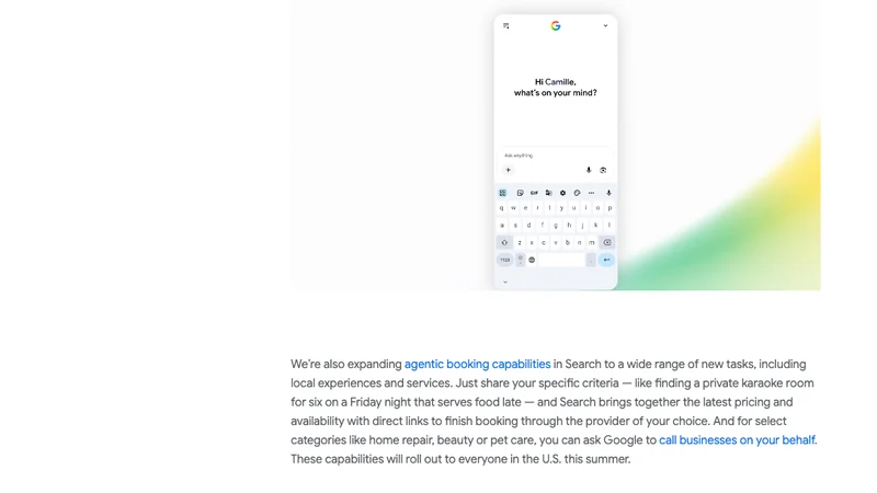 Google Search agentsのlocal services向け予約支援を示す公式スクリーンショット