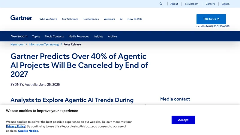 エージェント型AIプロジェクトの40%超が2027年末までに中止されると予測するGartnerの発表