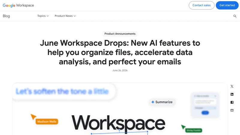 Google Workspace BlogのJune Workspace Drop記事画面のスクリーンショット