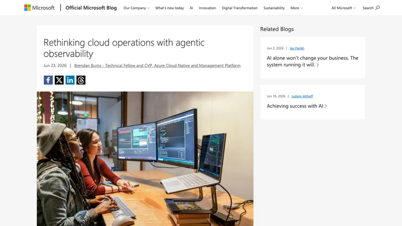 Microsoftが2026年6月23日に公開したRethinking cloud operations with agentic observabilityの公式ページ
