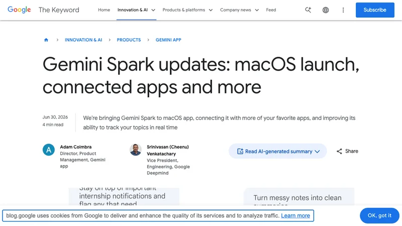 Google公式のGemini Spark updatesページ