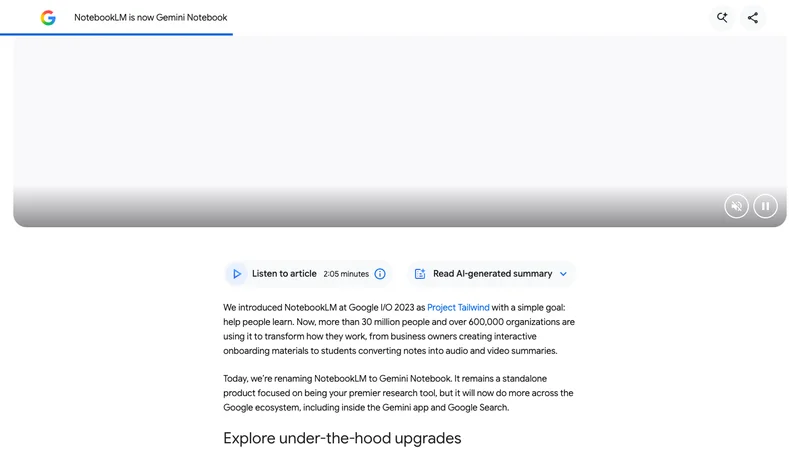 Google公式ブログのGemini Notebook発表画面