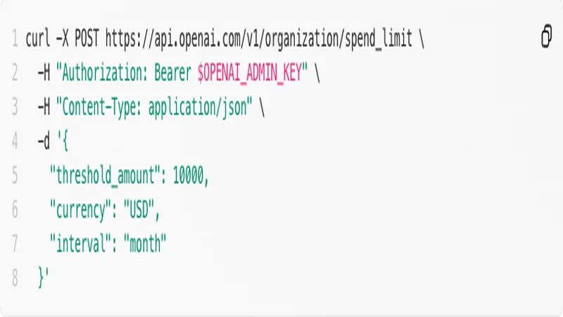 OpenAI Admin APIs ガイドの組織 hard spend limit 設定例