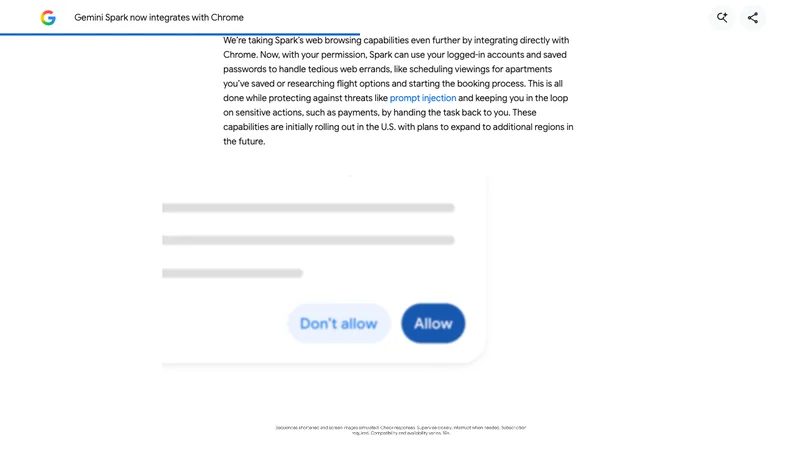 Google公式ブログに掲載されたGemini SparkのChrome自動ブラウジングと確認画面