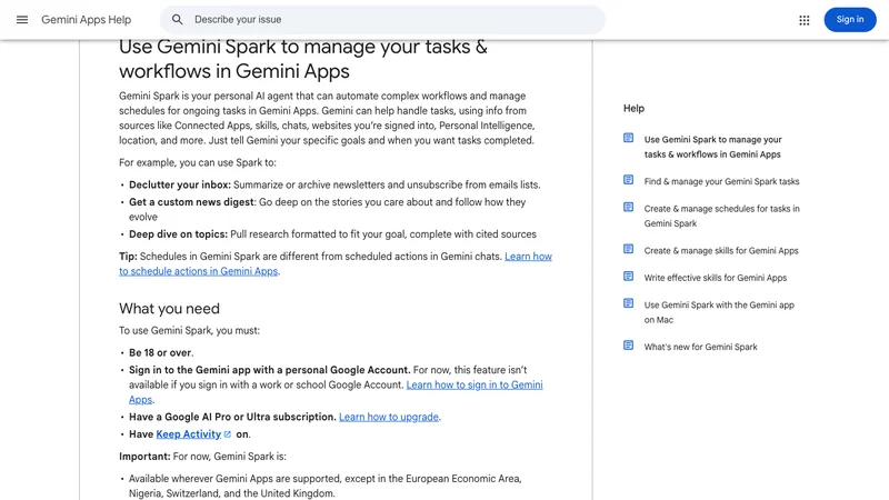 Google公式ヘルプに掲載されたGemini Sparkの概要と利用条件