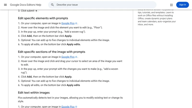 Google Pics公式ヘルプの要素選択と最大5件の変更に関する説明