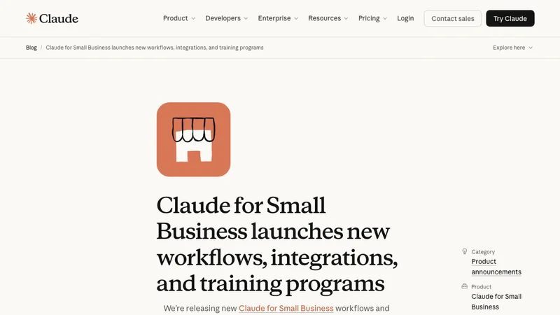 Claude for Small Businessの新ワークフローと連携追加を告知するAnthropic公式ブログ記事