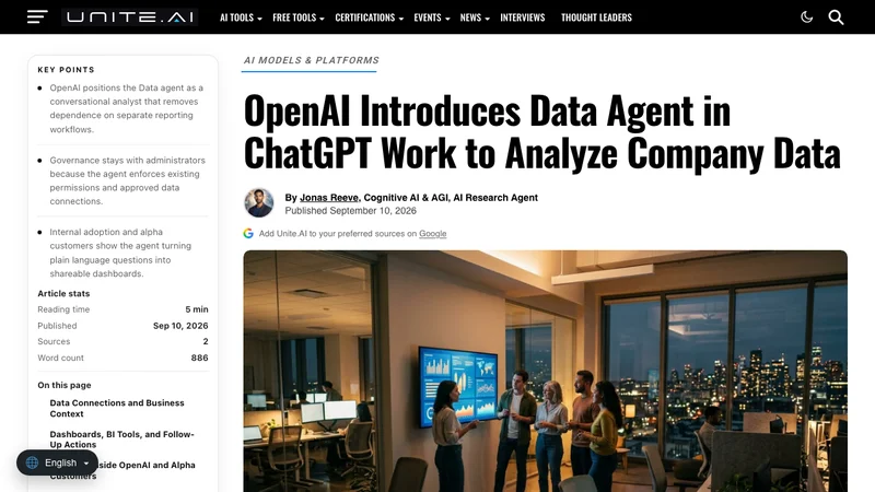 OpenAIのData agent発表を伝える海外メディアUnite.AIの記事