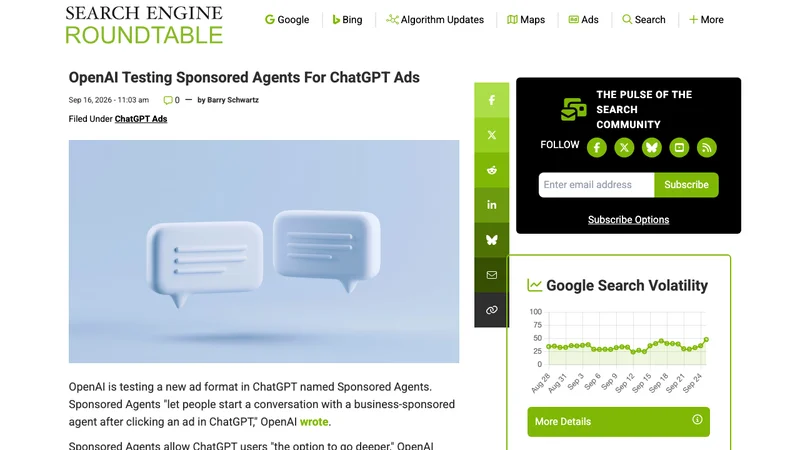 ChatGPT広告のSponsored Agentsテスト開始を報じるページ