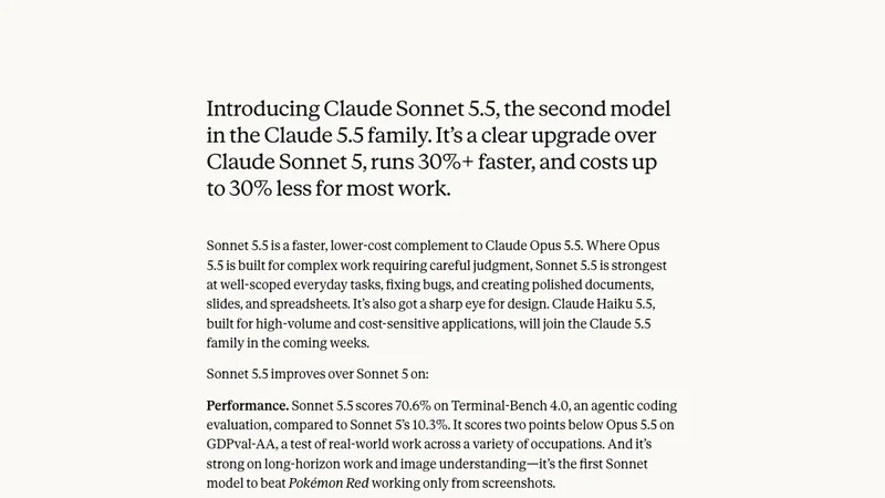 Anthropic公式発表に掲載されたClaude Sonnet 5.5の性能・料金・速度の説明