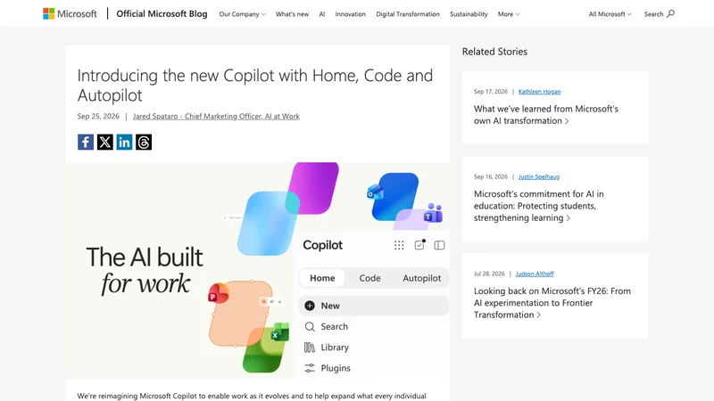 Microsoft公式ブログに掲載された新しいCopilotのHome画面