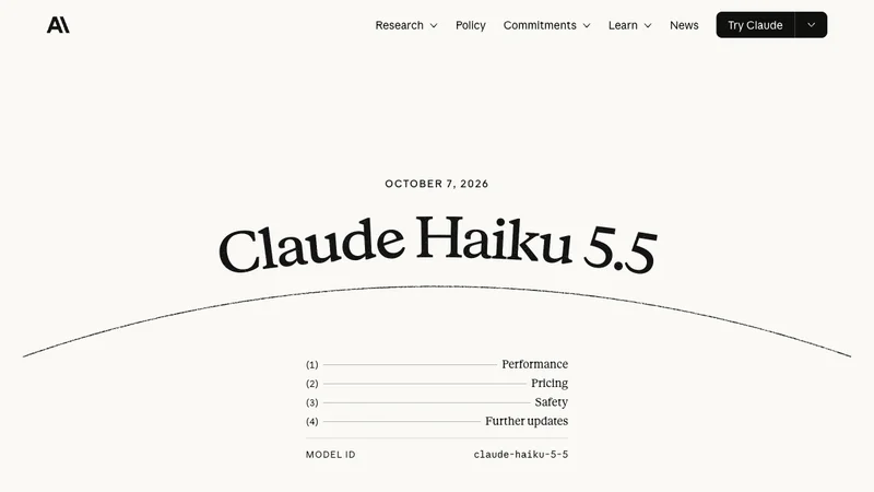 Anthropic公式サイトに掲載されたClaude Haiku 5.5の発表画面