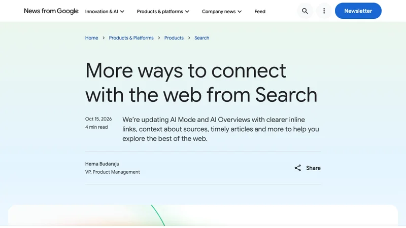 Google公式ブログのAI検索リンク表示強化に関する発表画面